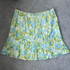 100% Silk Skirt Womens‎ Plus 24W Petite Blue Flowy A Line Resort Coastal Lined